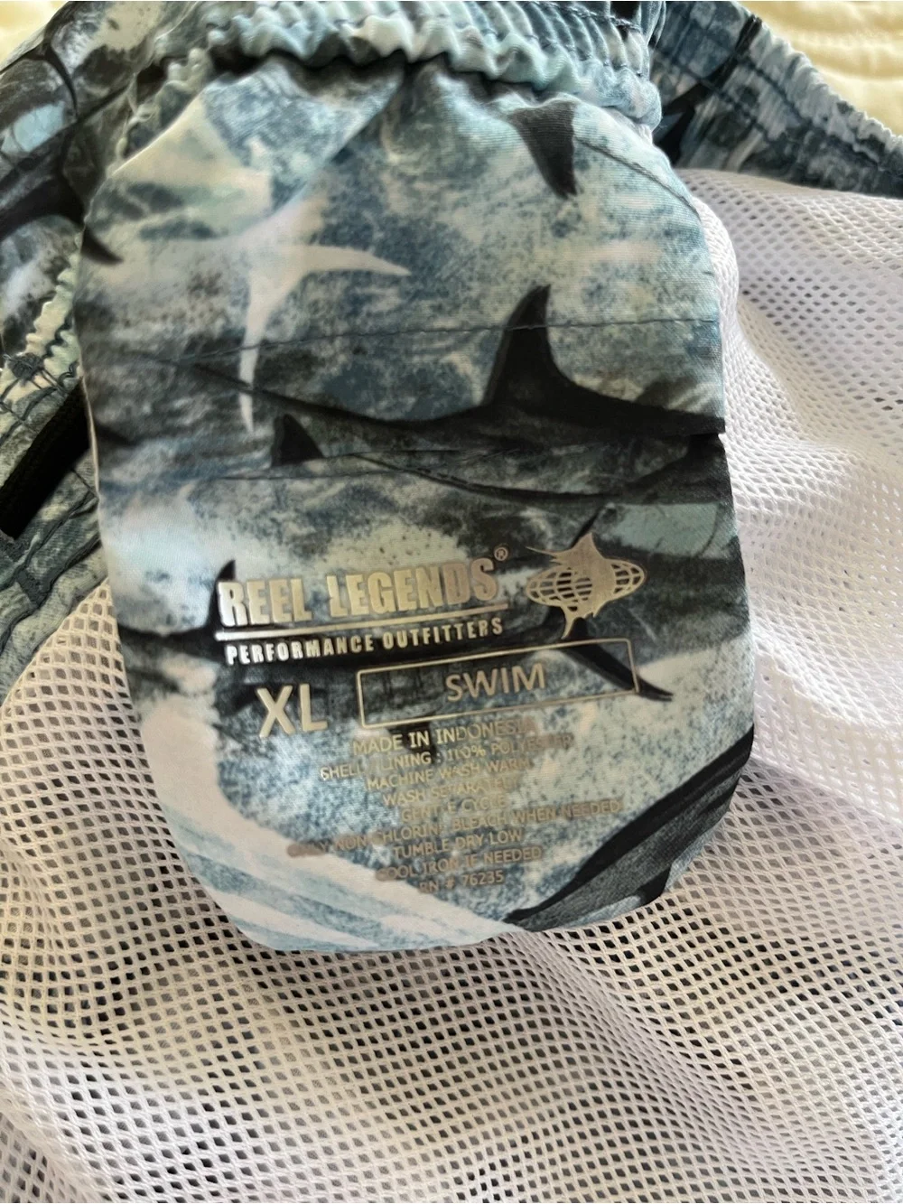 Reel Legends Blue Shark-Pattern Swim Trunks XL